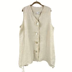 La Fixsun 100% Linen Tunic Vest Size S Light Tan Art To Wear Lagenlook